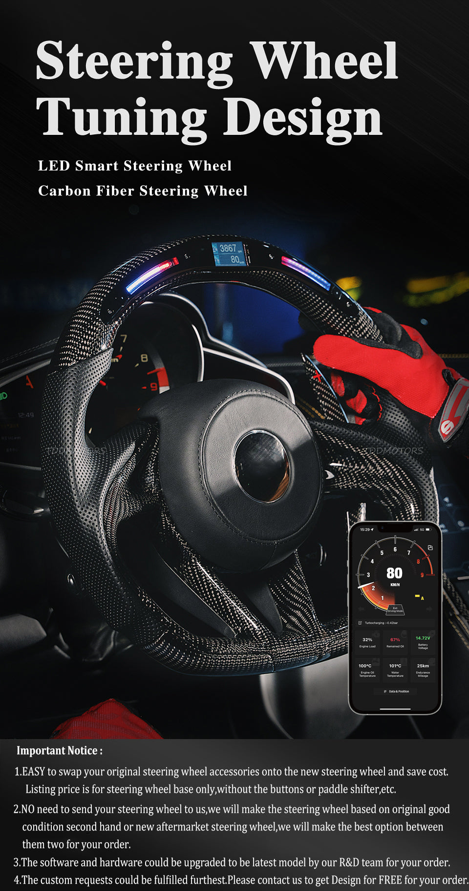 TDD Motors Led Light Up Steering Wheel for McLaren 520S MP4-12C / 650 570S 650S 675LT 720S GT