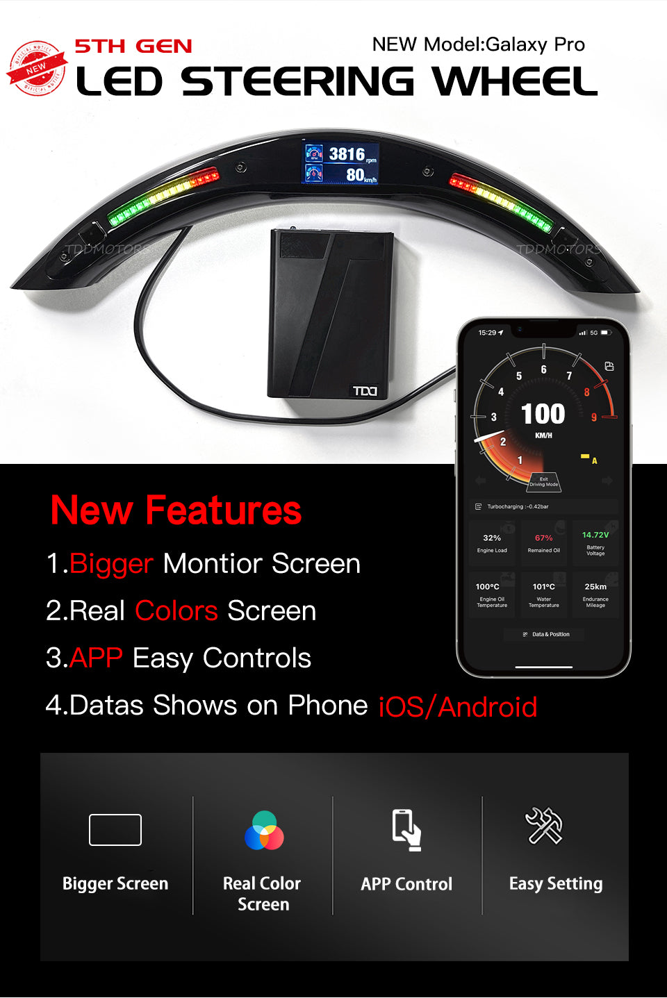 TDD Motors Led Light Up Steering Wheel for McLaren 520S MP4-12C / 650 570S 650S 675LT 720S GT