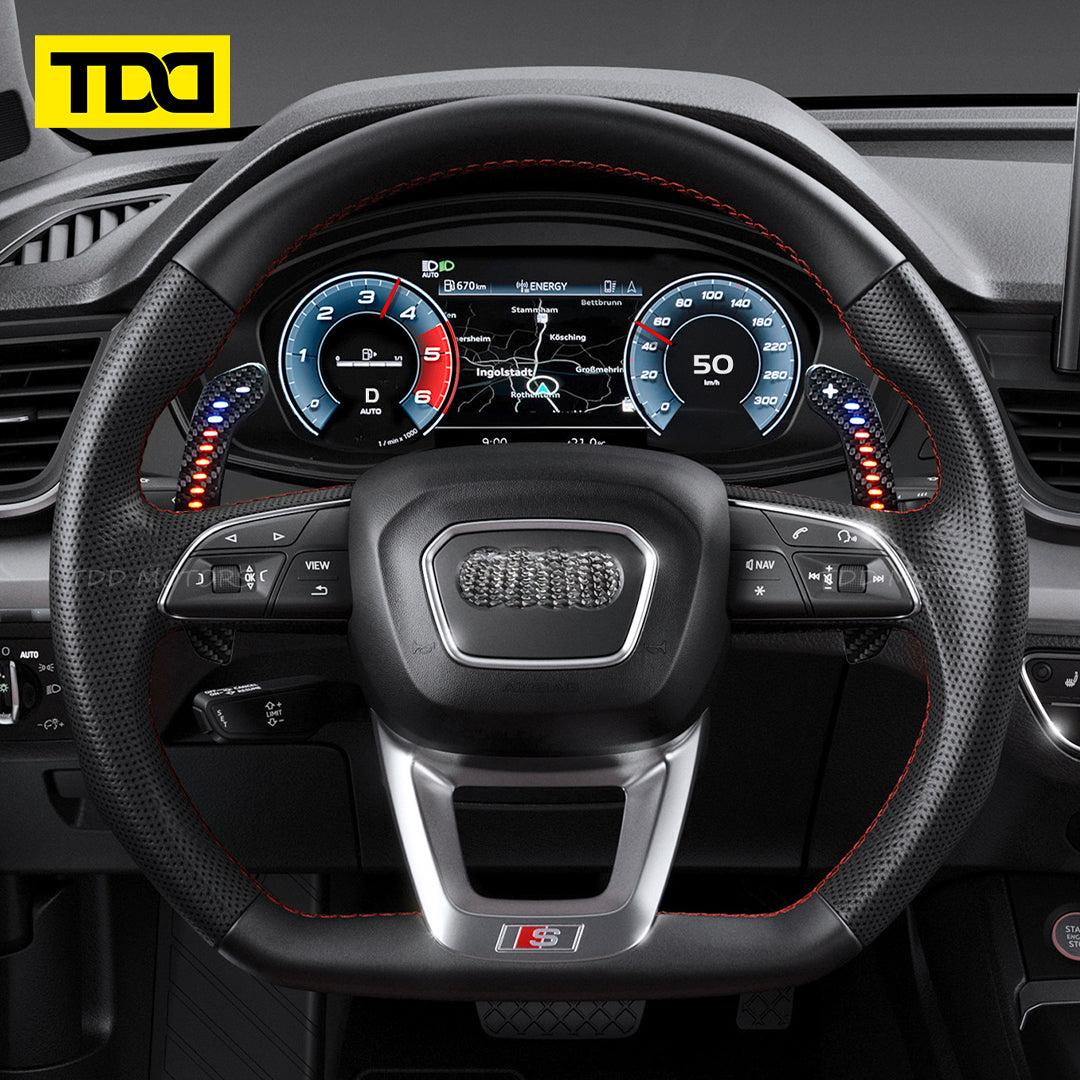 TDD Carbon Fiber Magnetic LED Paddle Shifters For Audi A1 A2 A3 A4 A5 A7 A8 Q2 Q3 Q4 Q5 Q7 Q8 S1 S2 S3 S4 S5 SQ5 SQ7 SQ8 RS1 RS2 RS3 RS4 RS5 RSQ5