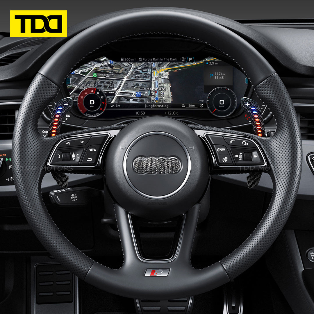 TDD Carbon Fiber Magnetic LED Paddle Shifters For Audi A1 A2 A3 A4 A5 A7 A8 Q2 Q3 Q4 Q5 Q7 Q8 S1 S2 S3 S4 S5 SQ5 SQ7 SQ8 RS1 RS2 RS3 RS4 RS5 RSQ5