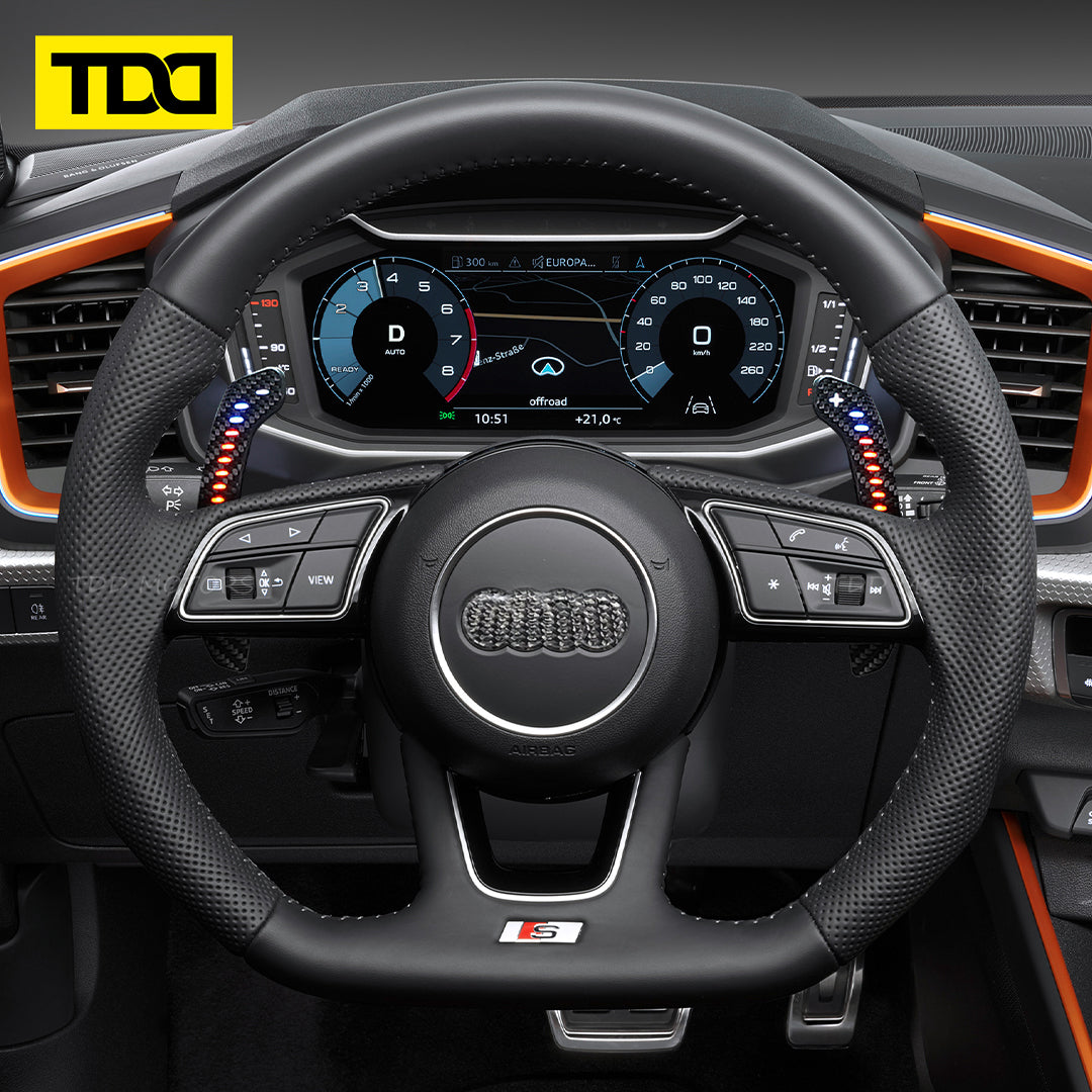 TDD Carbon Fiber Magnetic LED Paddle Shifters For Audi A1 A2 A3 A4 A5 A7 A8 Q2 Q3 Q4 Q5 Q7 Q8 S1 S2 S3 S4 S5 SQ5 SQ7 SQ8 RS1 RS2 RS3 RS4 RS5 RSQ5