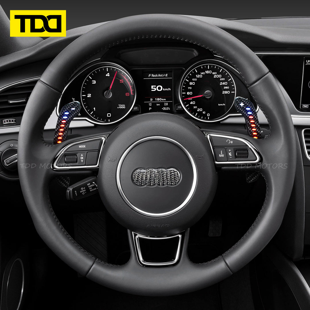 TDD Carbon Fiber Magnetic LED Paddle Shifters For Audi A1 A2 A3 A4 A5 A7 A8 Q2 Q3 Q4 Q5 Q7 Q8 S1 S2 S3 S4 S5 SQ5 SQ7 SQ8 RS1 RS2 RS3 RS4 RS5 RSQ5