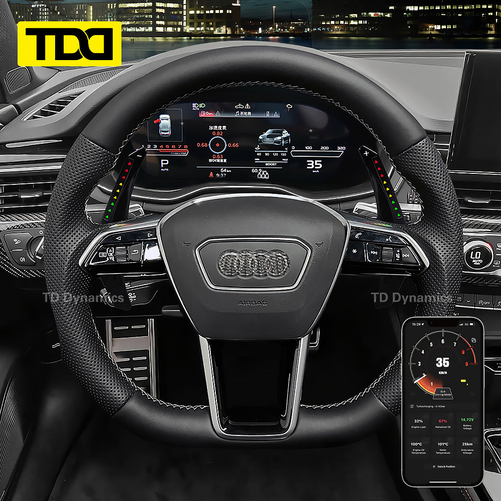 TDD Motors LED Paddle Shifter Extension for Audi A6L:2018-2021; _x000b_RS6:2019-2021; RS7:2021; RSQ8:2021; _x000b_RS e-tron:2021; _x000b_S6:2021; A7:2019-2021; S7:2020; SQ5:2018-2021