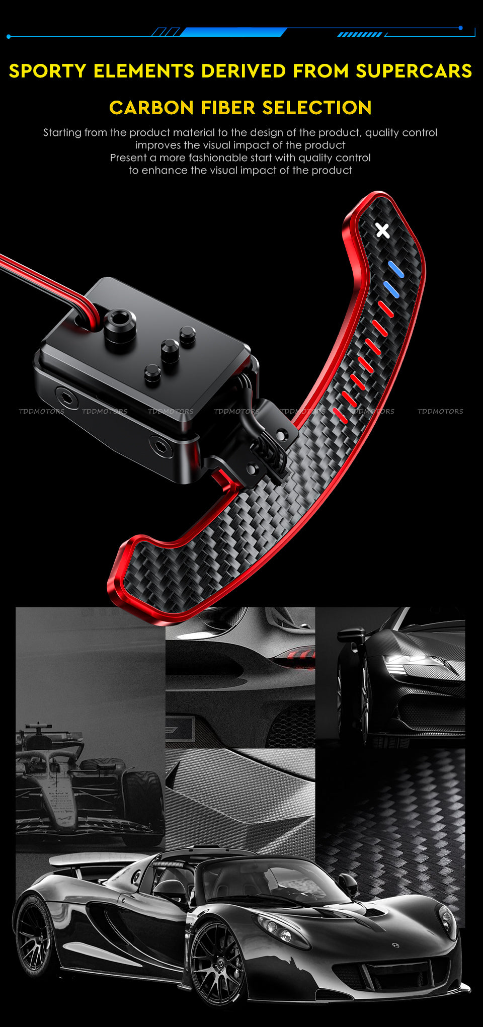 TDD Carbon Fiber Magnetic LED Paddle Shifters For Toyota Camry