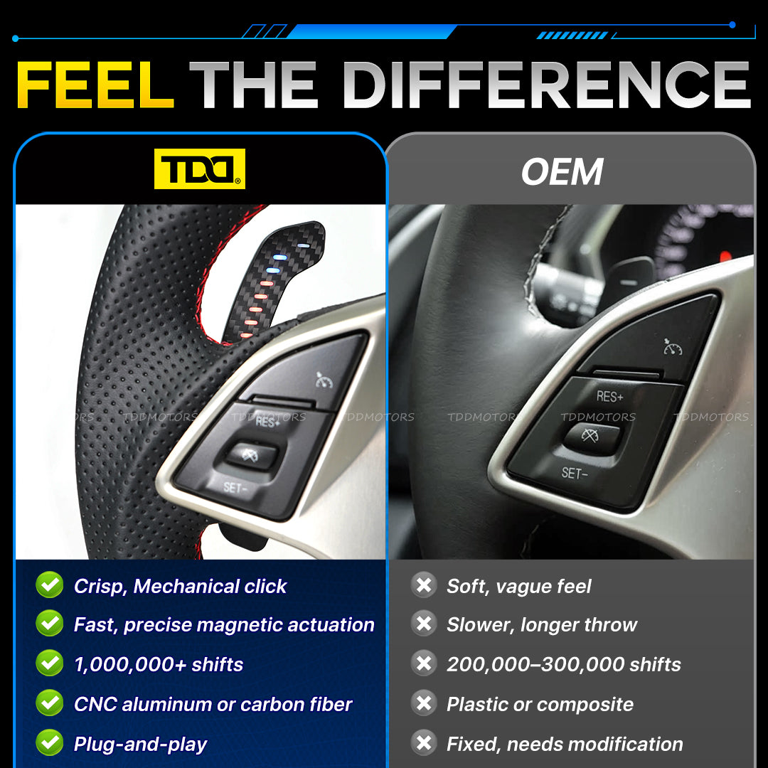 TDD Carbon Fiber LED Magnetic Paddle Shifters for Chevrolet Camaro SS Corvette C7