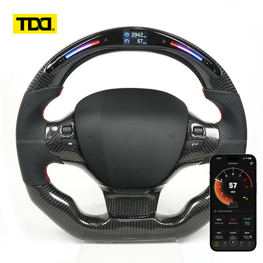 TDD Motors LED CARBON FIBER STEERING WHEEL for Peugeot 308