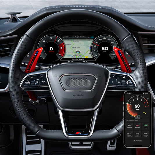 TDD Motors LED Paddle Shifter Extension for Audi A6L：2018-2021; _x000b_RS6：2019-2021; RS7：2021; RSQ8：2021; _x000b_RS e-tron：2021; _x000b_S6：2021; A7：2019-2021; S7：2020; SQ5：2018-2021